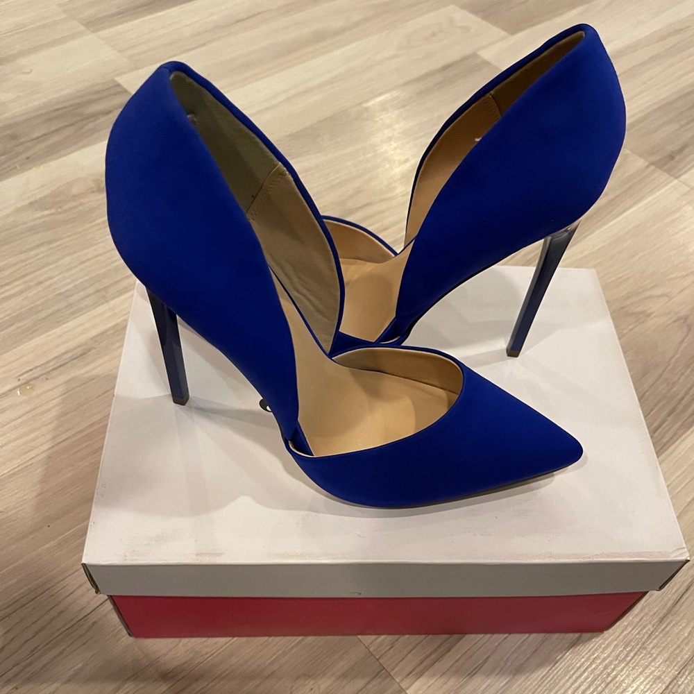 Blue high heel shoes